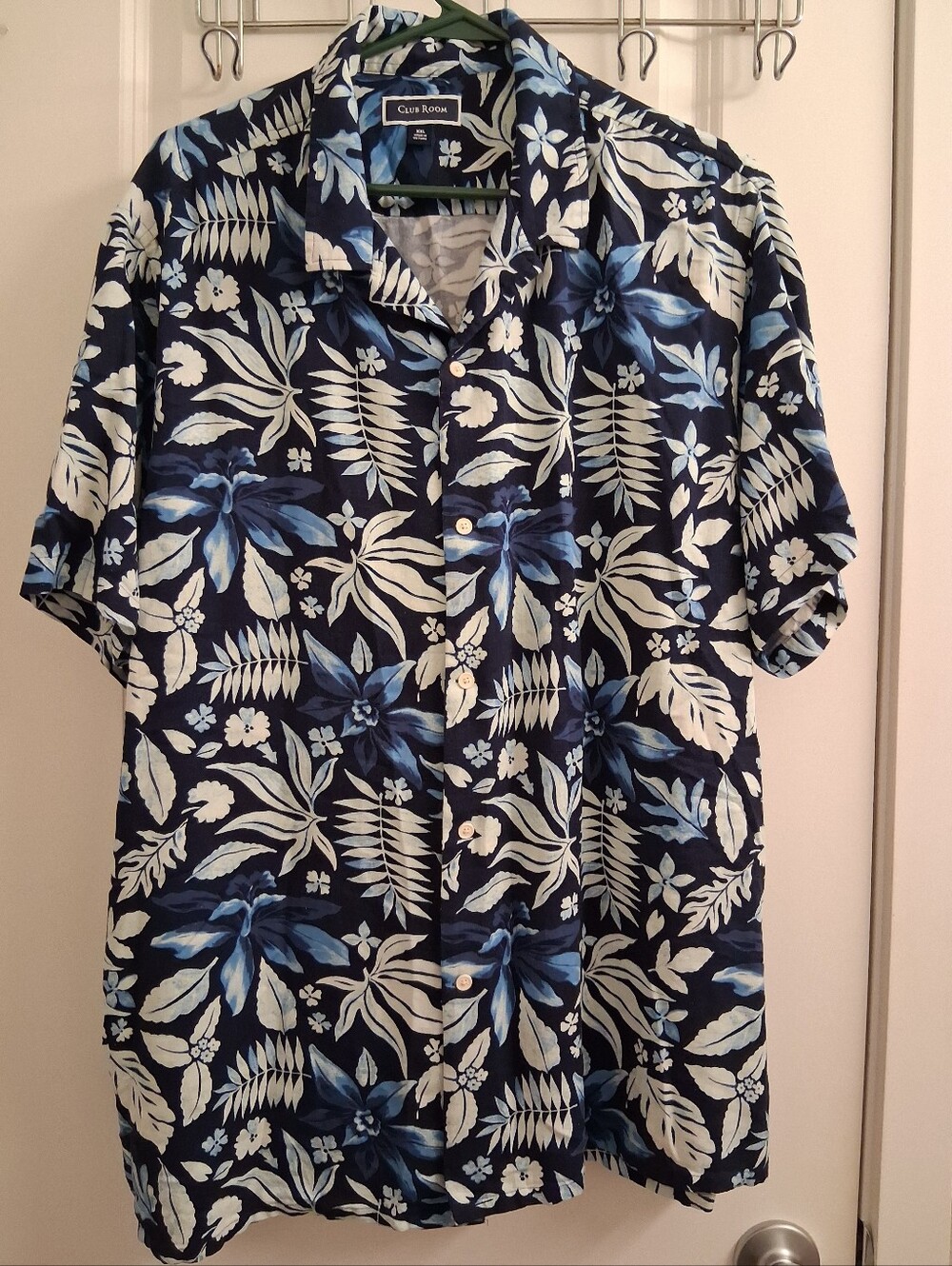 Club Room Navy and Light Blue Floral Hawaiian Button-Down Shirt